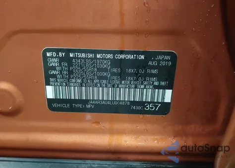 2020 Mitsubishi Outlander Sport 2.0 Es Awc из США, поврежденный, VIN JA4AR3AU4LU004878